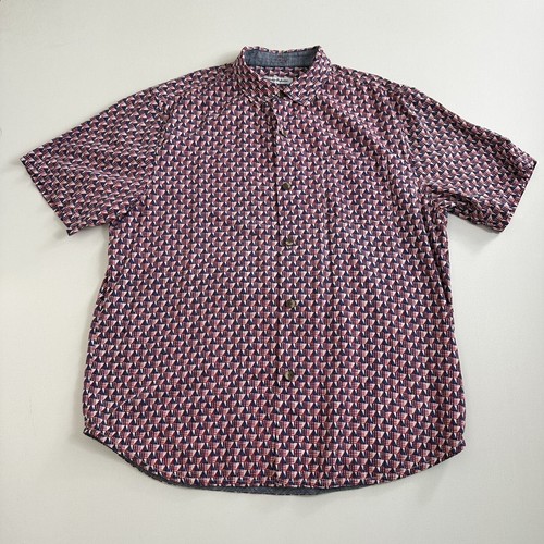 Tommy Bahama Camp Hemd Pacific Geos Java rot weiß blau Dreieck Seide Large