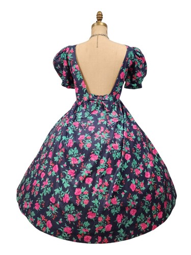 Vtg 80s Laura Ashley Dress Plus Sz XXL Prom Floral Puff Sleeve Cotton Low Back - Picture 12 of 20