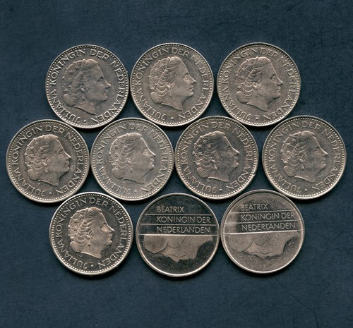 Lot Of 10 Netherlands 1 Gulden Coins 1967-1996 (All Different Dates) - Picture 2 of 2