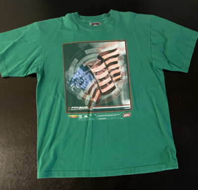 Vintage JNCO American Flag Y2K T-Shirt Green Double-Sided