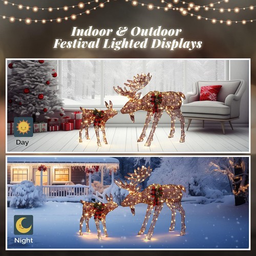 2-Piece Lighted Christmas Reindeer Set Moose Outdoor Yard Decoration with Stake - Picture 7 of 7