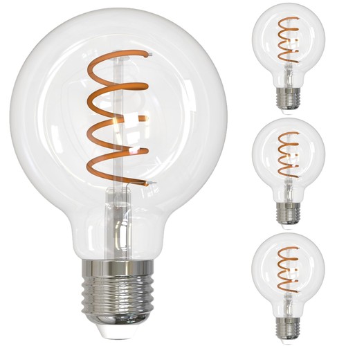4Pk LED G25 Curved Filament Spiral Light, E26, 4.5W(40W), Clear, 2100K, 350LM - Picture 1 of 4