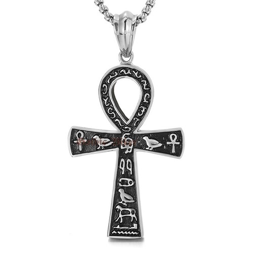 Men's LARGE Ancient Egyptian Ankh Cross Pendant Necklace Stainless Steel Casting - Picture 8 of 13