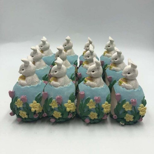 Vintage Easter Bunny Rabbit Set of 12 Napkin Ring Holders Resin Holiday Décor - Picture 4 of 12