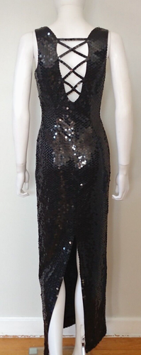 Vintage 90s Y2K Cut Out Cage Papell Vintage Maxi Prom sequin Formal Dress S