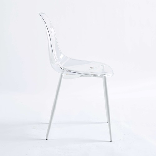 Set of 4 Clear Plastic Accent Side Chairs Kitchen Dining Chairs Metal Legs White - Picture 9 of 10