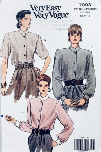 VERY EASY Vogue Pattern 7893 | Misses Stand Collar Shirt Sizes 12 14 16 UNCUT - Picture 1 of 3