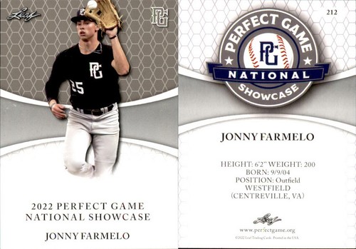 JONNY FARMELO 2022 LEAF PERFECT GAME "National Showcase" ROOKIE CARD #212 - Picture 1 of 1