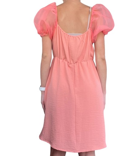 Peach Love California Women’s Sz Large Peach Coral Puff Short Sleeve Flowy Dress - Picture 18 of 18