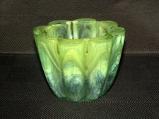 Eco Glass  Green Multi Swirl Petal Shaped Candle Votive Bowl 4.5" x 5"