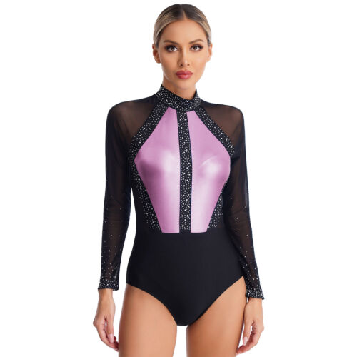 DE Eiskunstlauf-Body Damen Gymnastik Leotard Tanz-Body Langarm Ballettbody - Bild 18 von 92