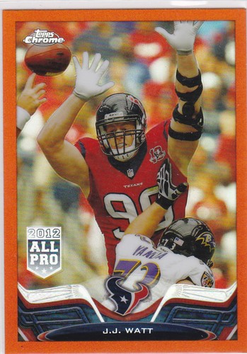 J.J. Watt ORANGE REFRACTOR Topps Chrome JJ INSERT Football Card Houston Texans - Picture 1 of 2
