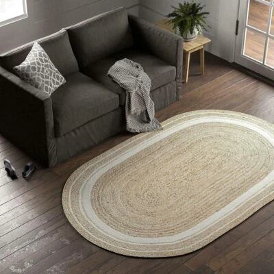 Teppich Oval Jute 100% Natürlich Landhaus Rustikal Handmade Stilvoll Matte - Bild 1 von 4