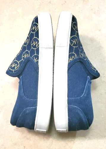 Michael Kors LIL TASHA Kids’ Signature NAVY/GOLD slip on MK Logo Shoes Size US12 - 第 7/9 張圖片
