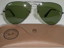 1980's 58 14 VINTAGE B L RAY-BAN BLACK CHROME RB3 TRU-GREEN AVIATOR SUNGLASSES