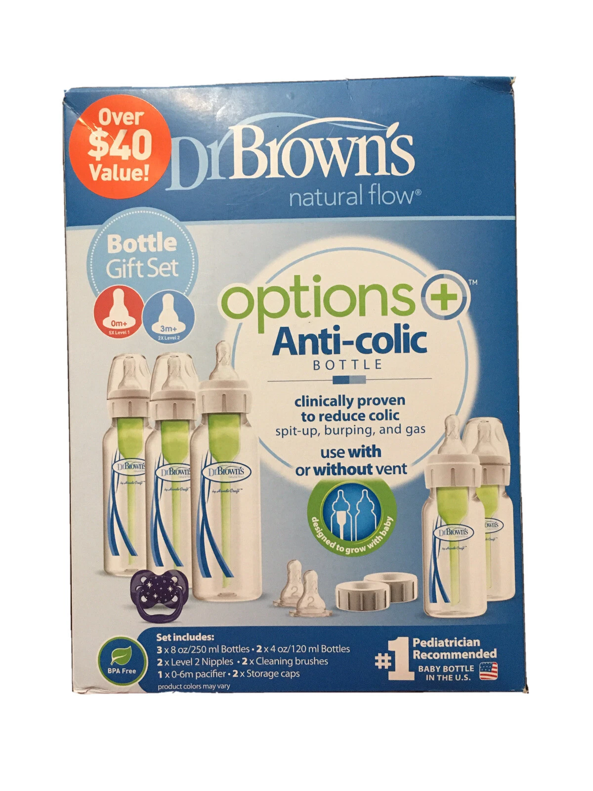 Dr. Brown's Natural Flow Options + Anti-colic Bottle Gift Set SB9401~ NEW