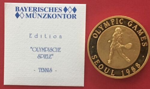 Medaille Olympic Games Olympiade Seoul 1988 Tennis, vergoldet, Ø 40mm 32,1g (M65 - Bild 1 von 2