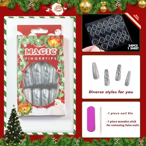 Ataúd extra largo de mármol de Navidad prensado en uñas, ballet falso brillo mármol - Imagen 4 de 5