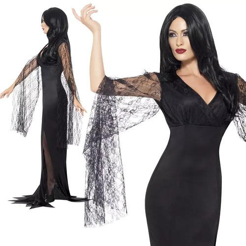 Ladies Costume Grim Reaper Black Dress Immortal Soul Fancy Dress Morticia: M 12 - Picture 6 of 9