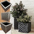 38cm Large Lazio Square Garden Planter Flower Boxes Grey Plastic Pot