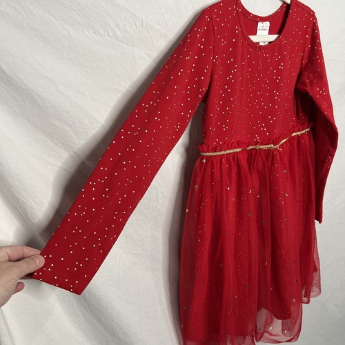 HANNA ANDERSSON Shimmer Star Dress Red Gold Soft Tulle Girls Sz 8 Holiday EUC - Picture 10 of 11
