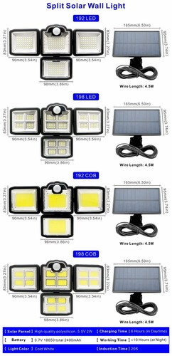 198 LED 4 Head Solar Motion Sensor Light Outdoor Garden Wall Security Flood Lamp - Picture 14 of 16