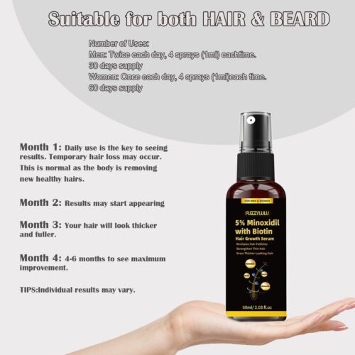 5% Minoxidil Biotin Hair Growth Serum for Healthier and Thicker Hair, 60mL - Picture 3 of 7