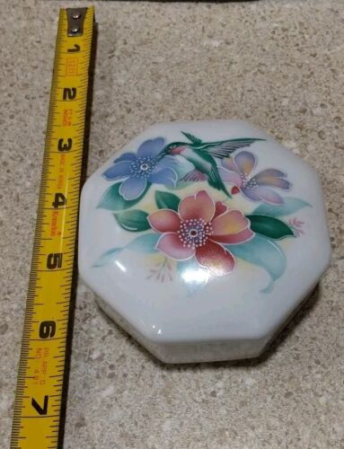Octagon-Shaped HUMMINGBIRD & FLORAL Trinket/Jewelry Box By Baranyk Design Maine