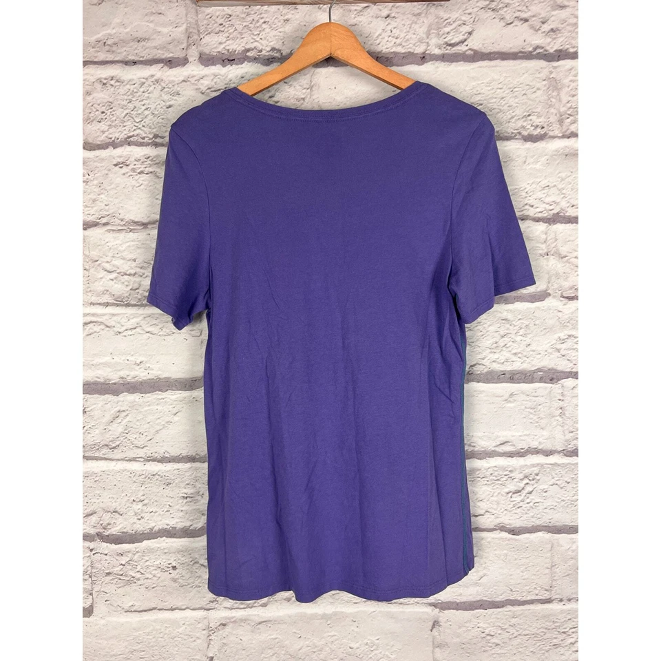 Camiseta básica informal LIFE IS GOOD para mujer M púrpura ajustada rosa floral gráfico Foto 3 de 4