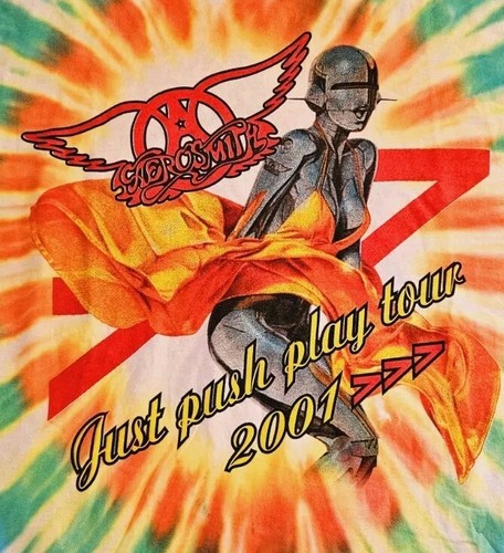 Vintage Y2K Aerosmith Just Push Play T Shirt Tie Dye Hajime Sorayama XL - Picture 2 of 8