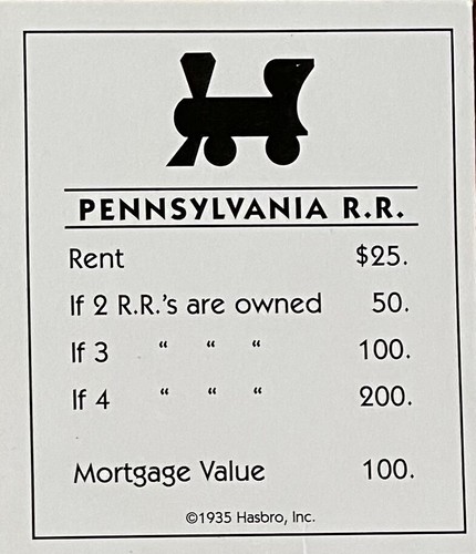 Monopoly Karten B&O Reading Short Line Pennsylvania RR Railroad 1935, 1946, 1961 - Bild 2 von 5