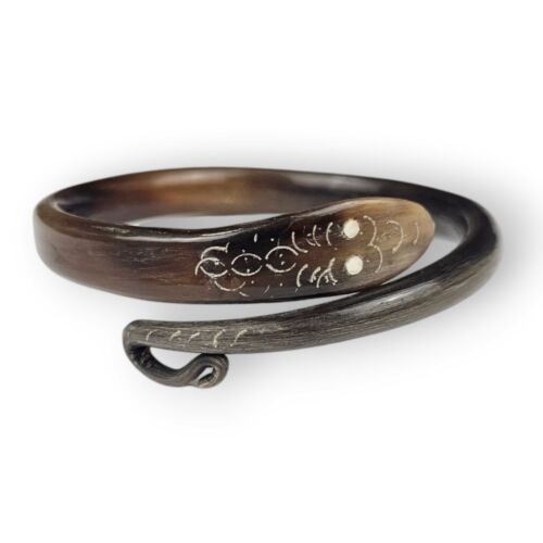 Antiguo Brazalete Victoriano Bypass Serpiente Tallado Cuerno de Búfalo PEQUEÑO Marrón Oscuro 7.5" - Imagen 2 de 12
