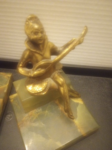 Art Deco French Green Onyx & Bronze Musicians Bookends Very Rare - Picture 12 of 20