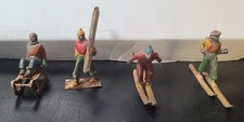 Lot Of Vintage Barclay Die Cast Metal Sledder And Skiers - England