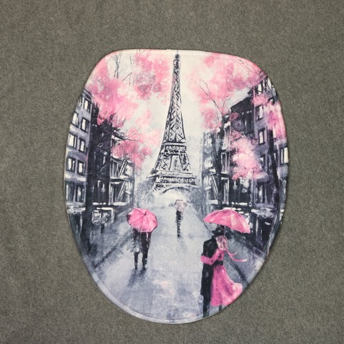 3-teiliges Paris Eiffelturm Liebe Badematte & Toilettendeckel Set Grau & Rosa - Bild 5 von 23