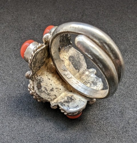 Versilberter Ring rote Emaille orientalisch alt RG 58 - Bild 7 von 10