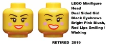 LEGO Minifigure Head  Dual Sided Girl Bright Pink Blush Red Lips Winking Smile