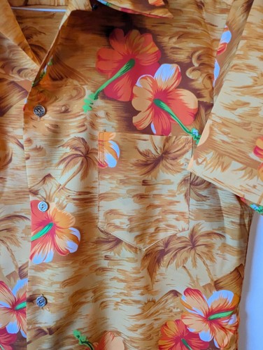 VINTAGE ROYAL HAWAIIAN ORANGE HIBISCUS ALOHA HAWAIIAN FLORAL 100% COTTON LARGE - Picture 2 of 6
