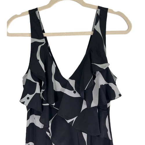 NWT Tracy Reese Silk Dress Black Gray Tiered Ruffles V Neck Size 2 - Picture 3 of 8