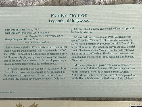 1995 MARILYN MONROE Legends of Hollywood First Day of Issue w/ 22K Gold Stamp - Picture 7 of 8