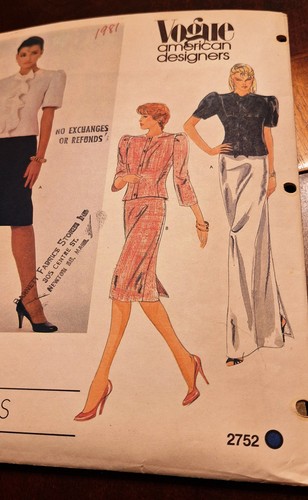 Vogue American Designer - designer Bill Blass pattern #2752 Size 10 1981 - Imagen 2 de 2