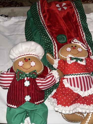 Adorable Gingerbread Couple Plush Christmas Holiday Table Runner Rare 70” Long