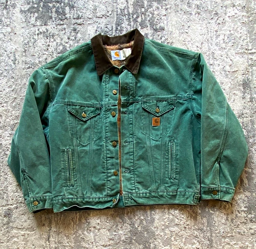 VTG 90s Carhartt JB0694 Blanket Lined Hunter Green Workwear Trucker Jacket XL - product listing photo