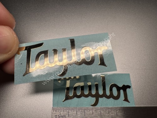 2Pcs For Taylor Electric Guitar Bass Headstock Neck Metal Stickers Chrome Golden - Picture 3 of 8