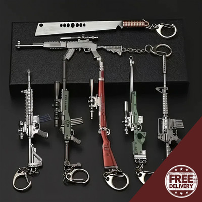 Gun Model Keychain Set of 7 – Mini Metal Weapons Keyring Gamer Gift ...