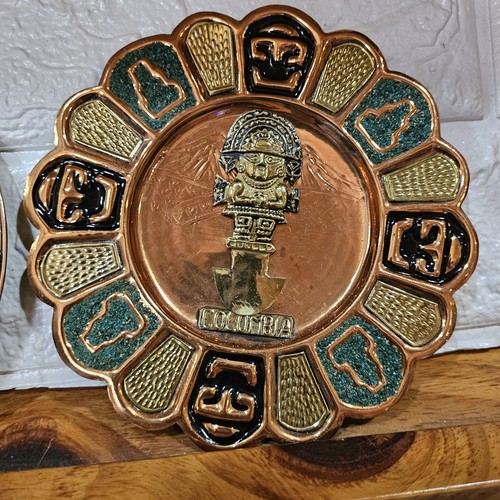 Set Of 3 Vintage Peruvian Copper Brass Wall Hanging Plates Artisan Art   - Picture 5 of 5