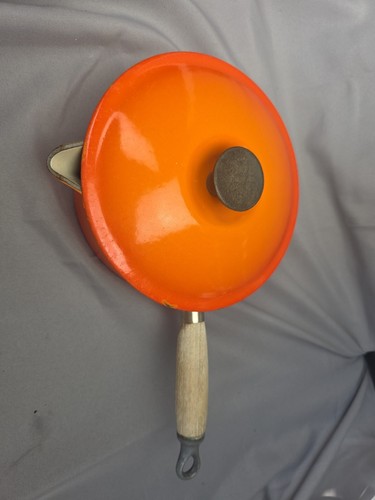 Le Creuset Nº 20 Esmalte Hierro Fundido Retro Naranja Sartén y Tapa Hecho en Francia -