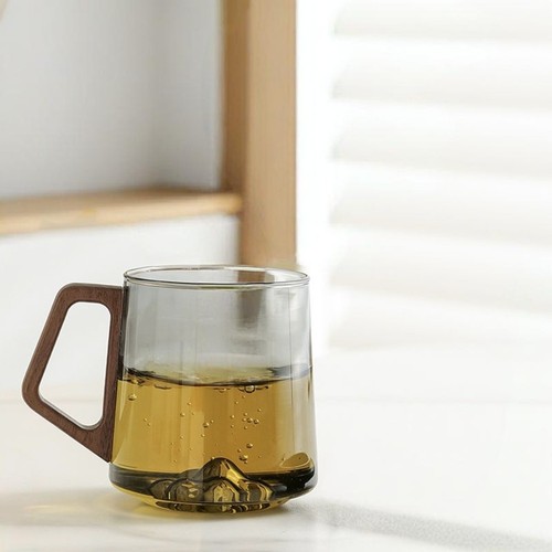 Große Kapazität Wassertrinkbecher Holzgriff Teetasse Glasbecher Büro - Bild 9 von 12