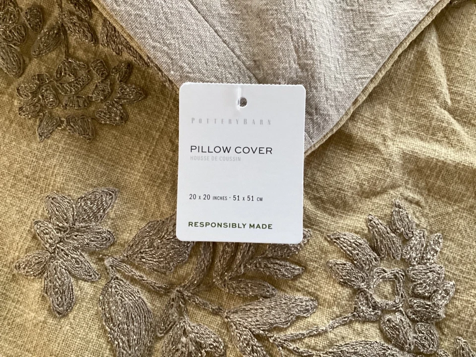 Pottery Barn Gillian Embroidered Pillow Cover  20" straw yellow neutral BOHO NEW - Image 2 of 4