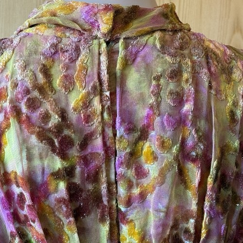 Vintage 60s Lillie Rubin Flocked Velvet Dress Beaded S Green Pink Designer - Picture 16 of 24
